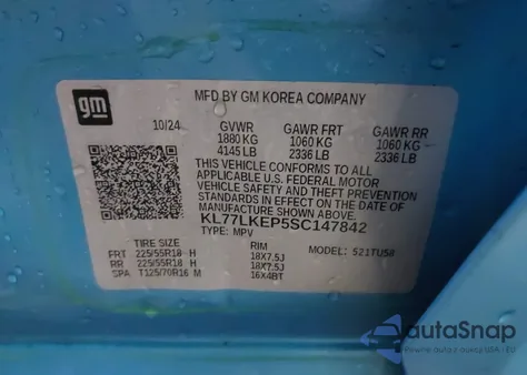 2025 Chevrolet Trax Fwd Activ z USA, uszkodzony, nr VIN KL77LKEP5SC147842